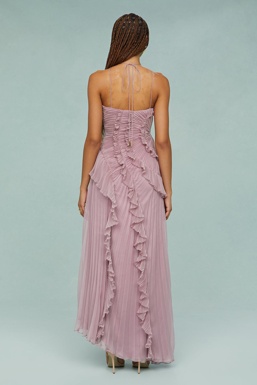 Women's Halter Maxi Pleated Wedding Guest Dress