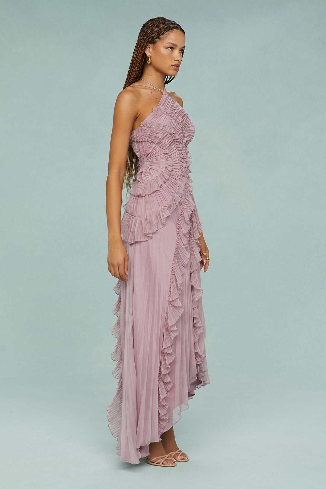 Women's Halter Maxi Pleated Wedding Guest Dress