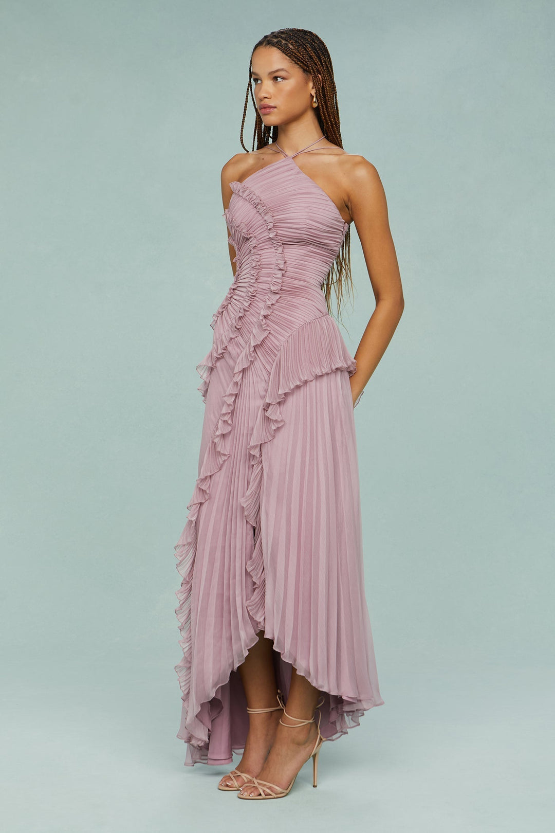Women's Halter Maxi Pleated Wedding Guest Dress