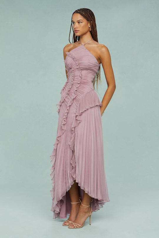 Women's Halter Maxi Pleated Wedding Guest Dress