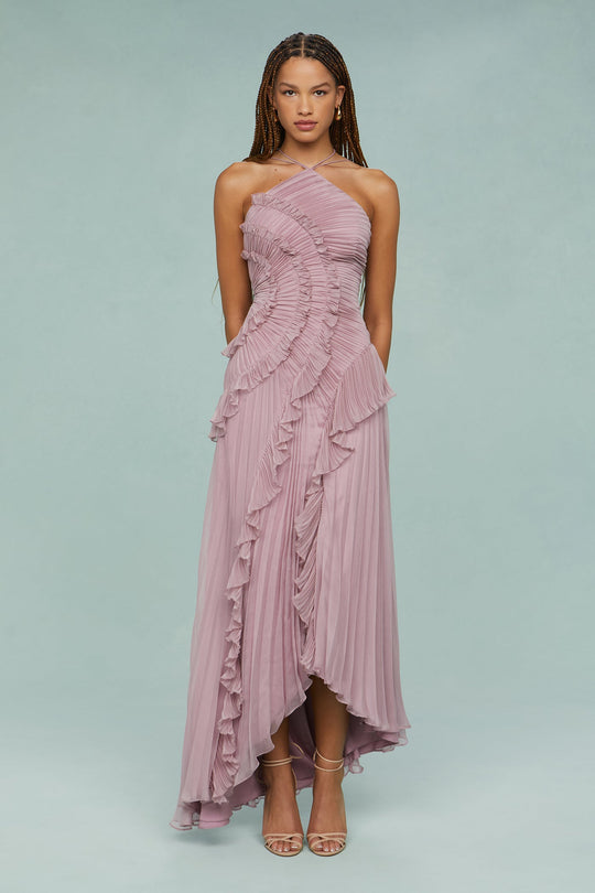 Women's Halter Maxi Pleated Wedding Guest Dress