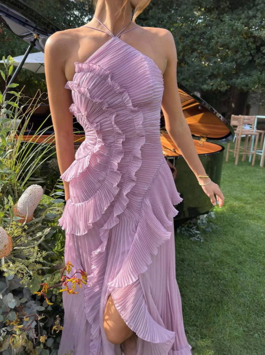 Women's Halter Maxi Pleated Wedding Guest Dress