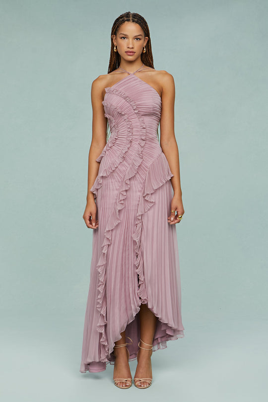 Women's Halter Maxi Pleated Wedding Guest Dress