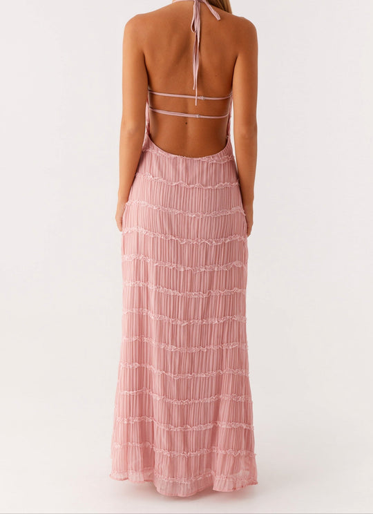 Women's Halter Neck Maxi Wedding Guest Dress