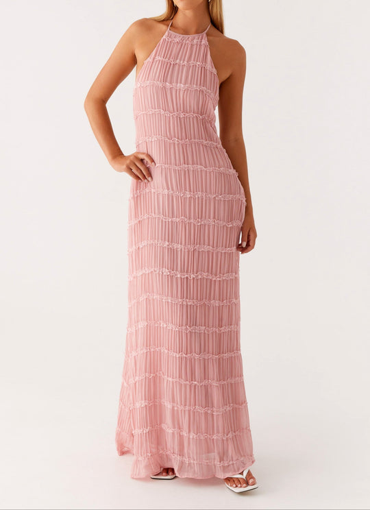 Women's Halter Neck Maxi Wedding Guest Dress