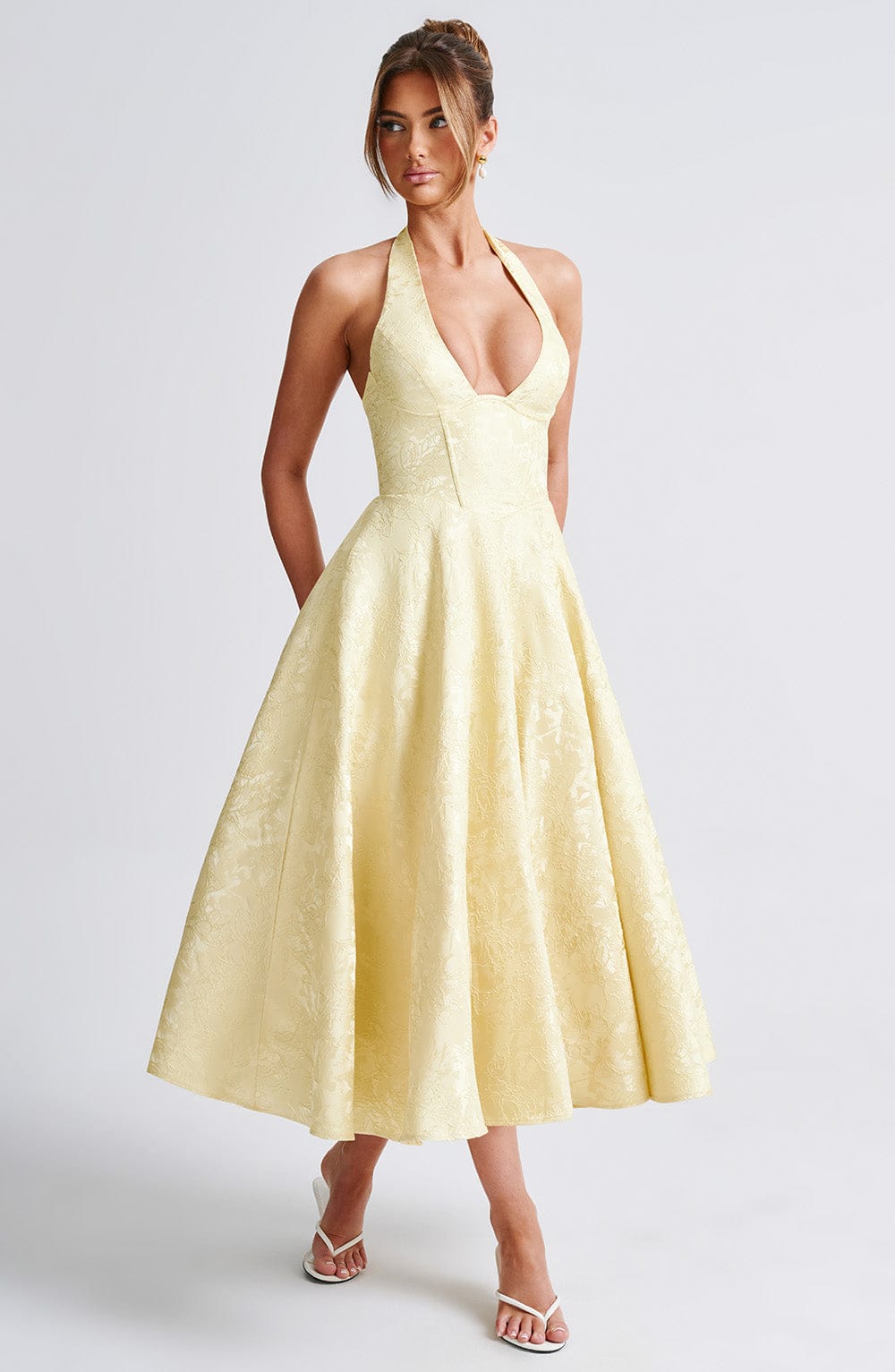 Women's Halter Sleeveless Midi Wedding Guest Dress