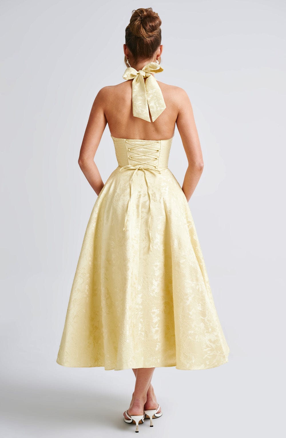 Women's Halter Sleeveless Midi Wedding Guest Dress
