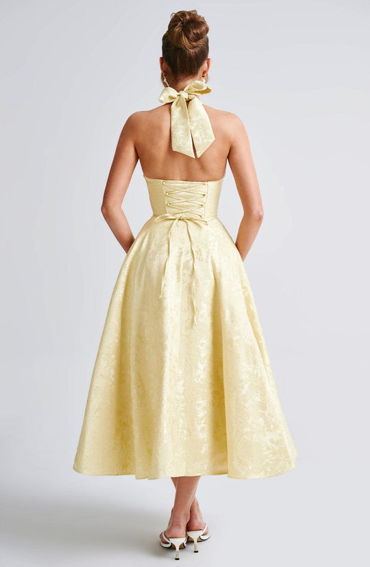 Women's Halter Sleeveless Midi Wedding Guest Dress