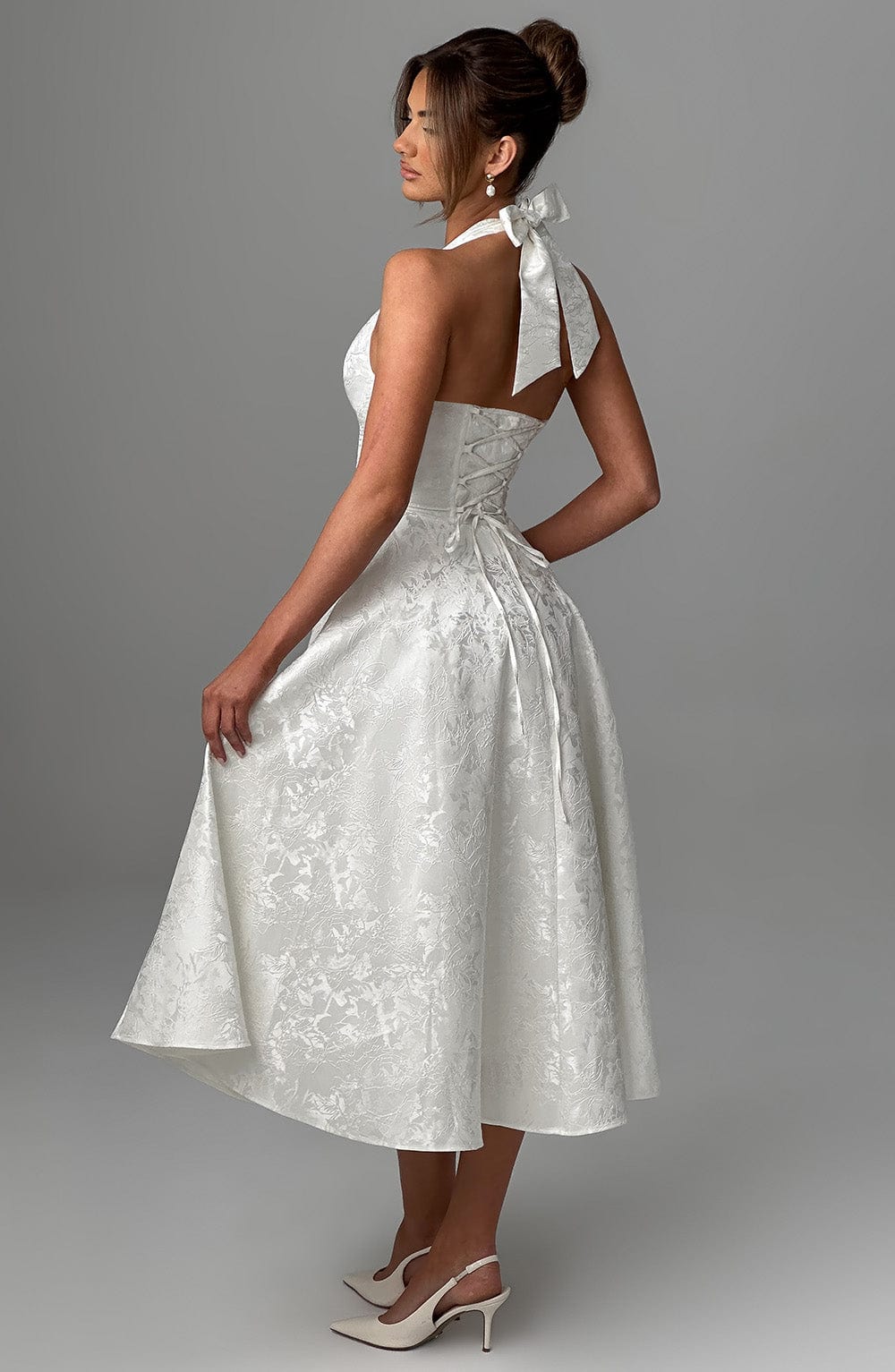 Women's Halter Sleeveless Midi Wedding Guest Dress
