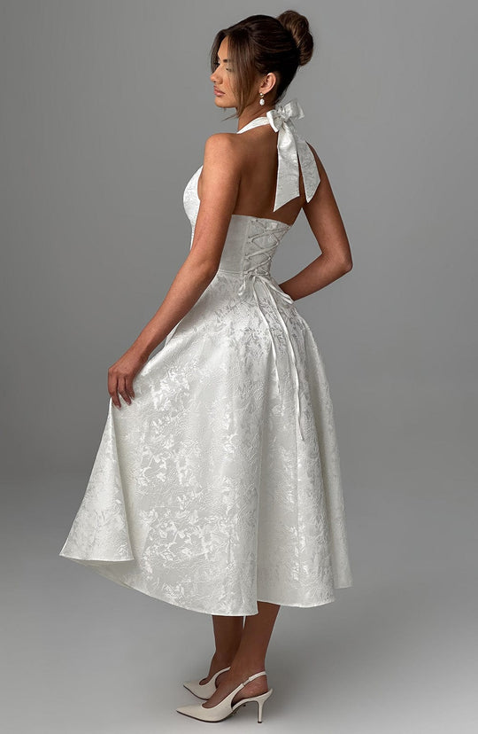 Women's Halter Sleeveless Midi Wedding Guest Dress