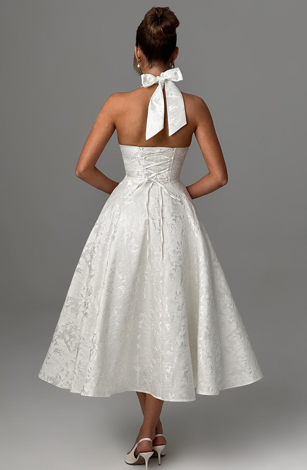 Women's Halter Sleeveless Midi Wedding Guest Dress