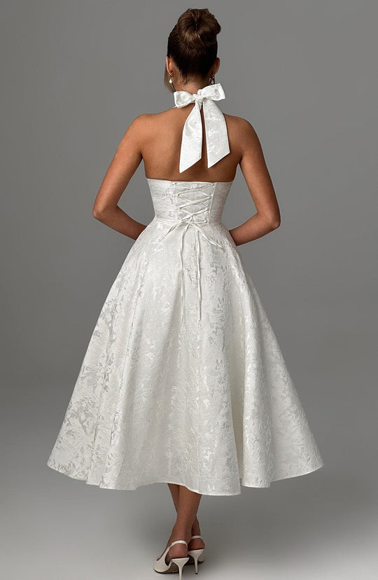 Women's Halter Sleeveless Midi Wedding Guest Dress