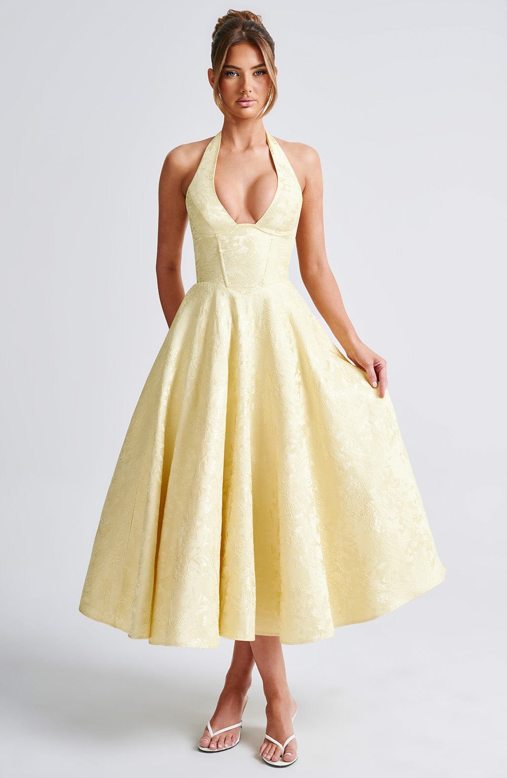 Women's Halter Sleeveless Midi Wedding Guest Dress