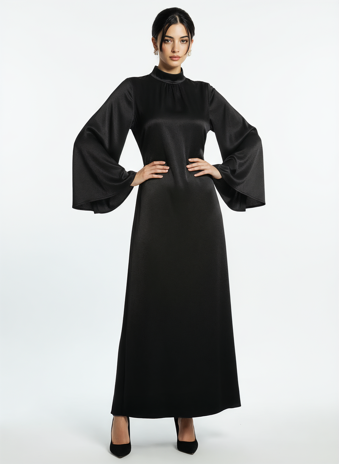 Women's Long-Sleeve Black Maxi Dress