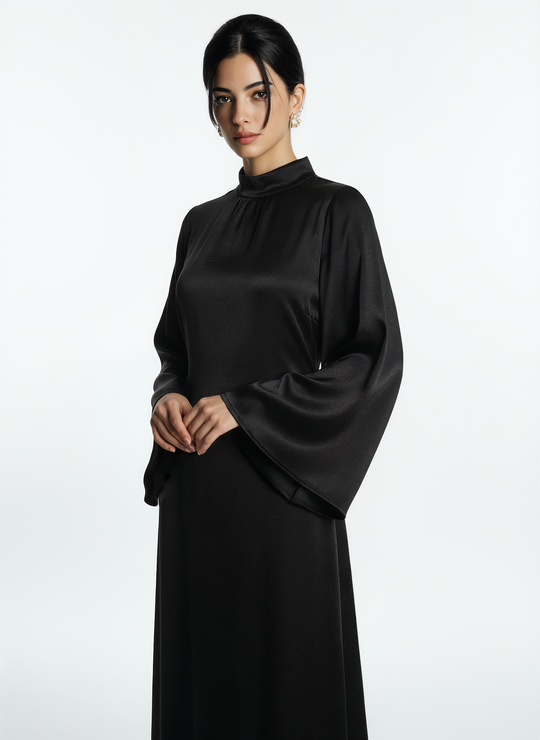 Women's Long-Sleeve Black Maxi Dress