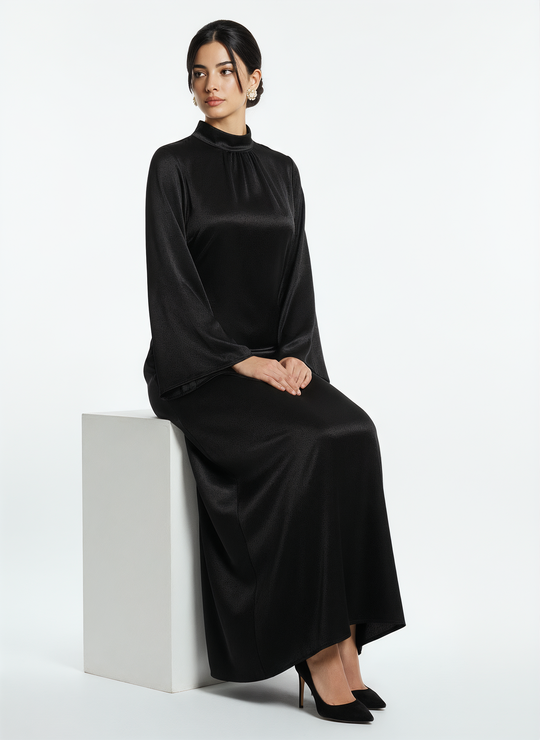 Women's Long-Sleeve Black Maxi Dress