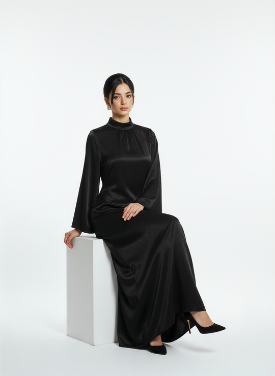 Women's Long-Sleeve Black Maxi Dress