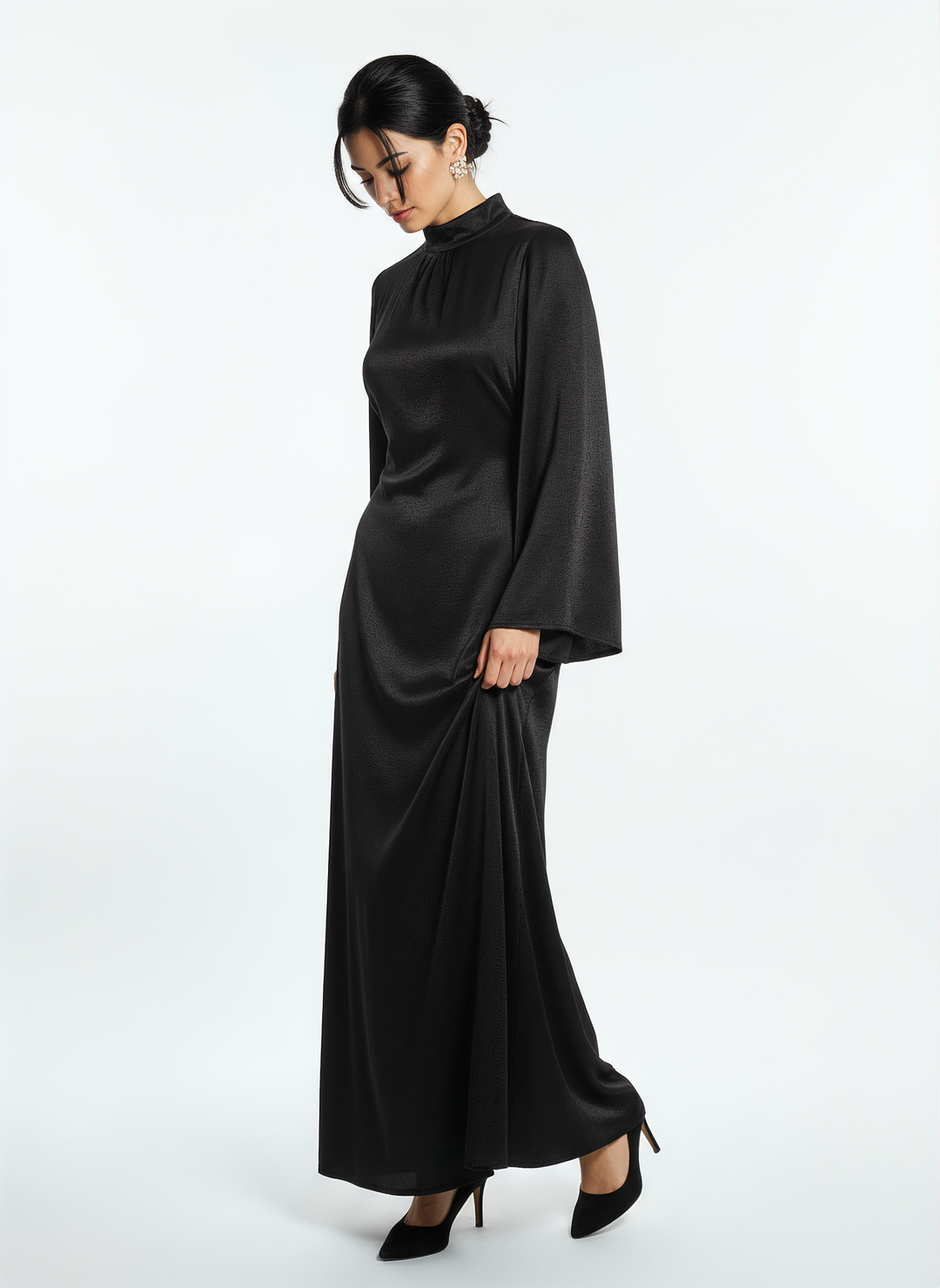 Women's Long-Sleeve Black Maxi Dress