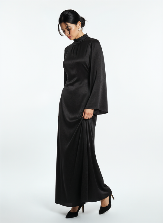 Women's Long-Sleeve Black Maxi Dress