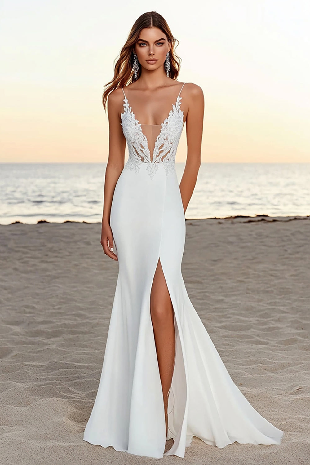 Women’s Mermaid Wedding Gown With Spaghetti Straps And Lace