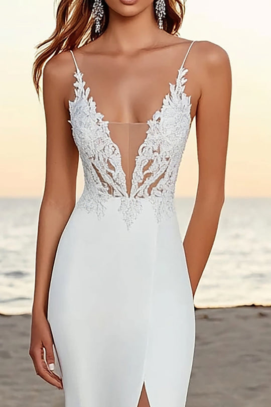 Women’s Mermaid Wedding Gown With Spaghetti Straps And Lace
