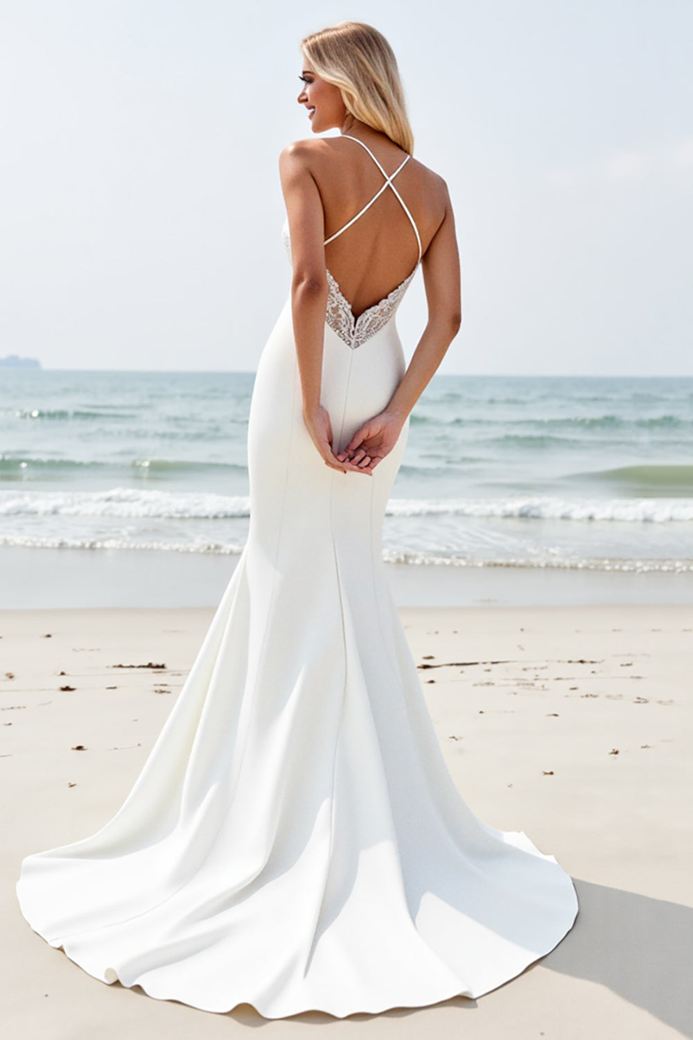 Women’s Mermaid Wedding Gown With Spaghetti Straps And Slit