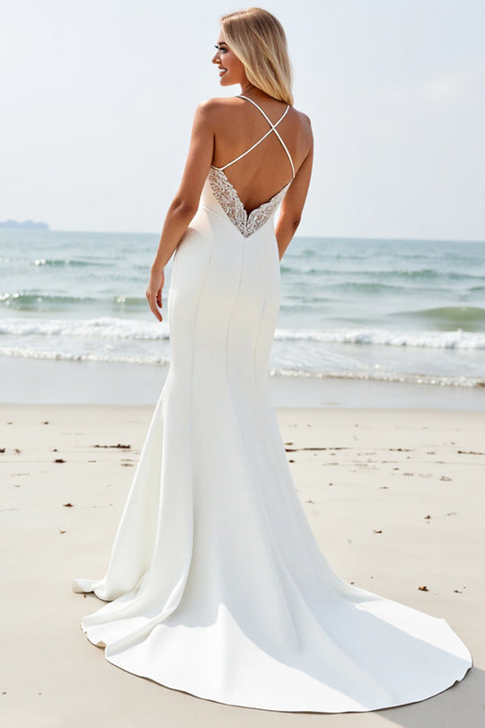 Women’s Mermaid Wedding Gown With Spaghetti Straps And Slit