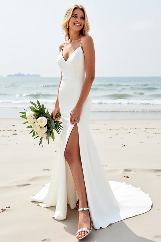 Women’s Mermaid Wedding Gown With Spaghetti Straps And Slit