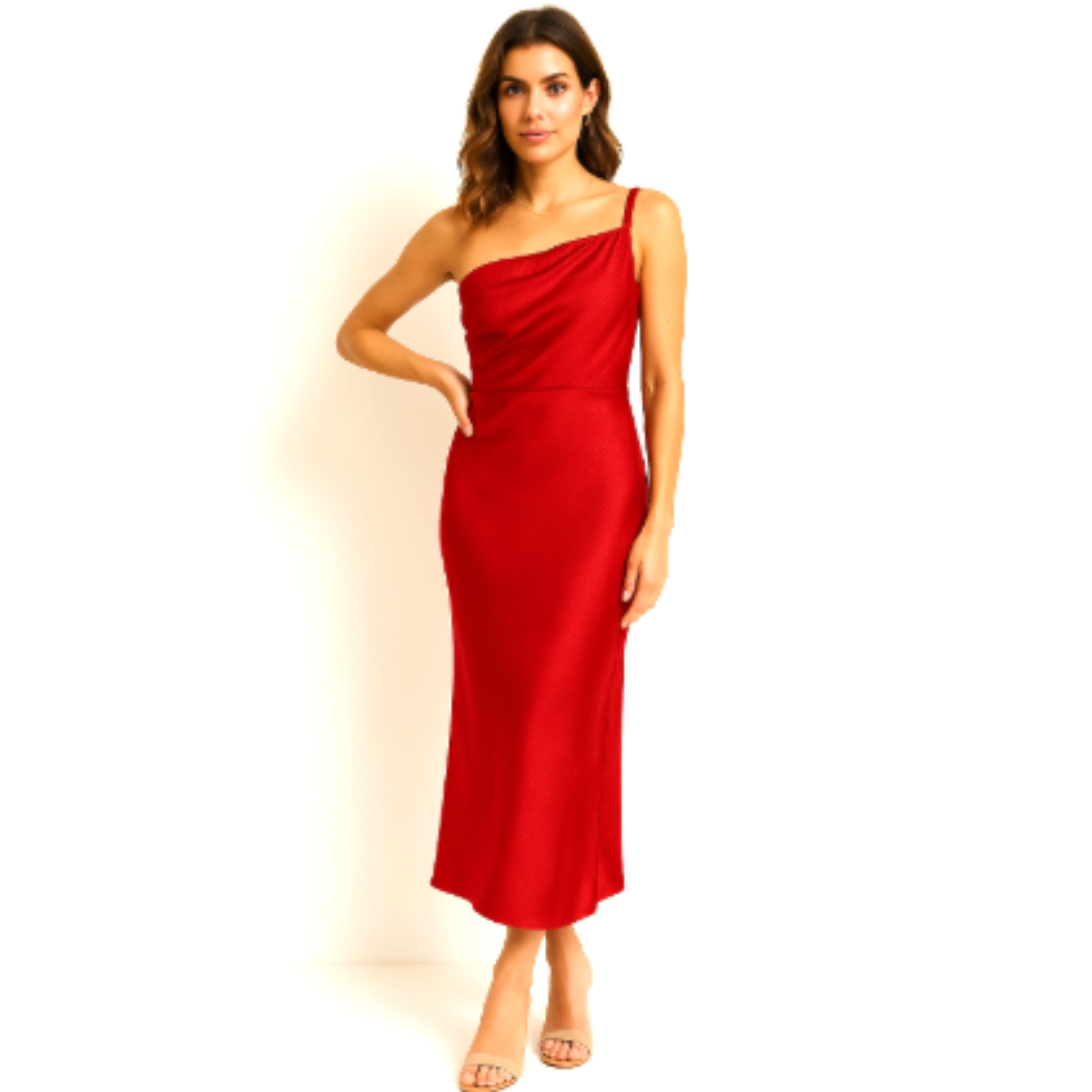 Women's One-Shoulder Midi Wedding Guest Dress