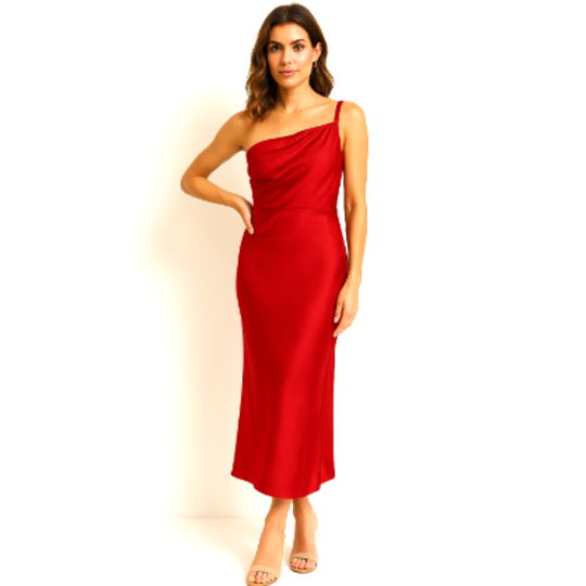 Women's One-Shoulder Midi Wedding Guest Dress