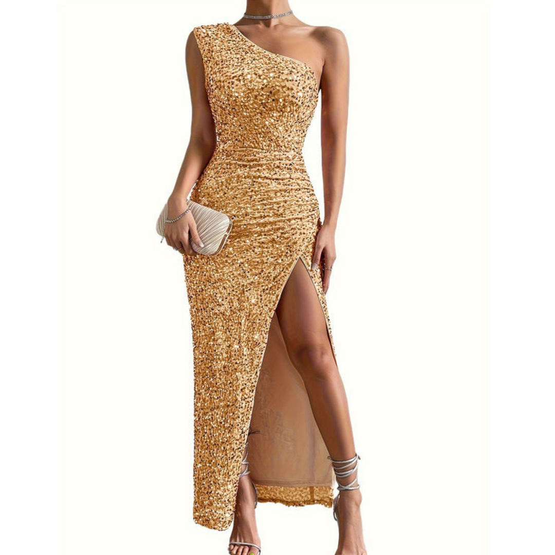 Women’s One Shoulder Wedding Guest Dress With Glitter