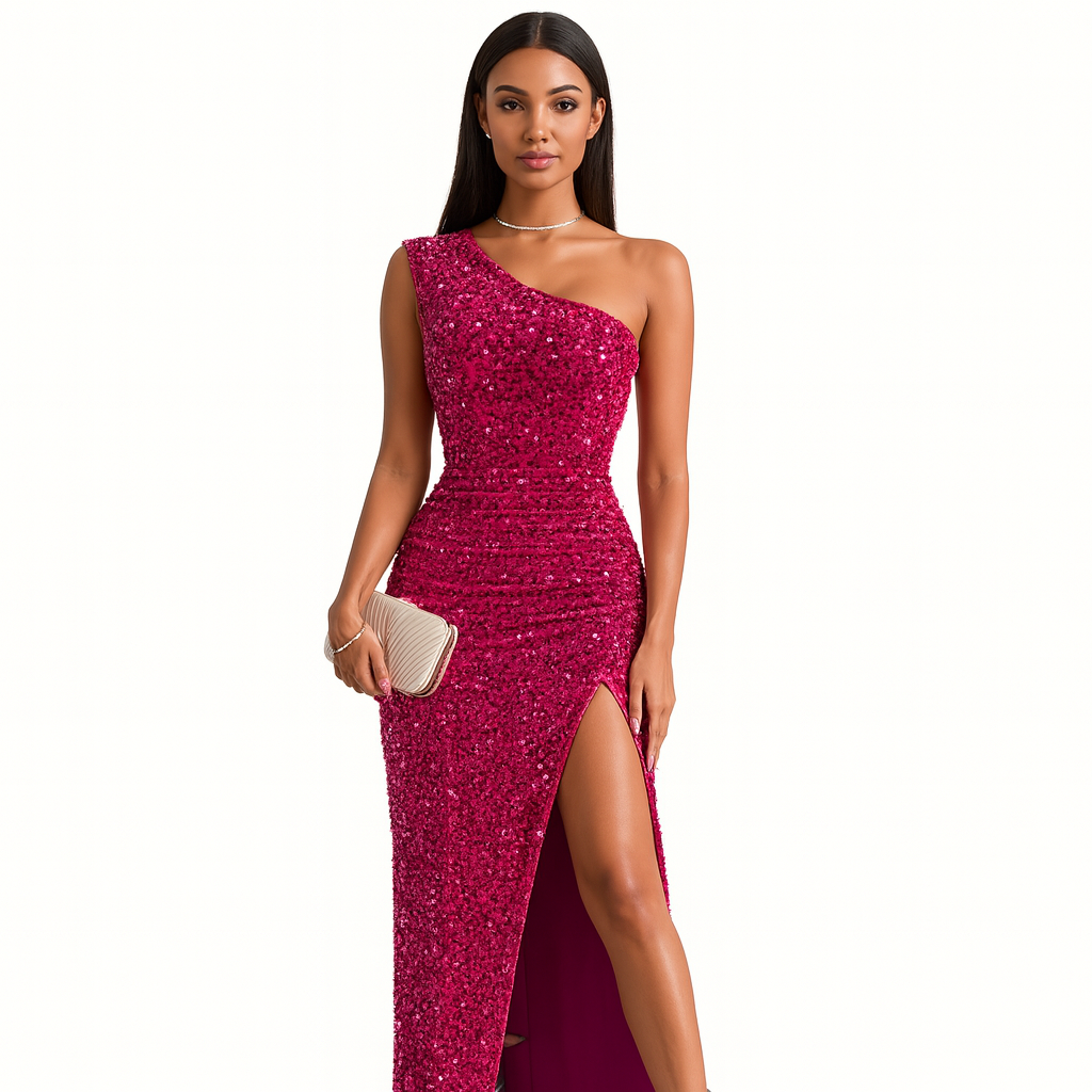 Women’s One Shoulder Wedding Guest Dress With Glitter