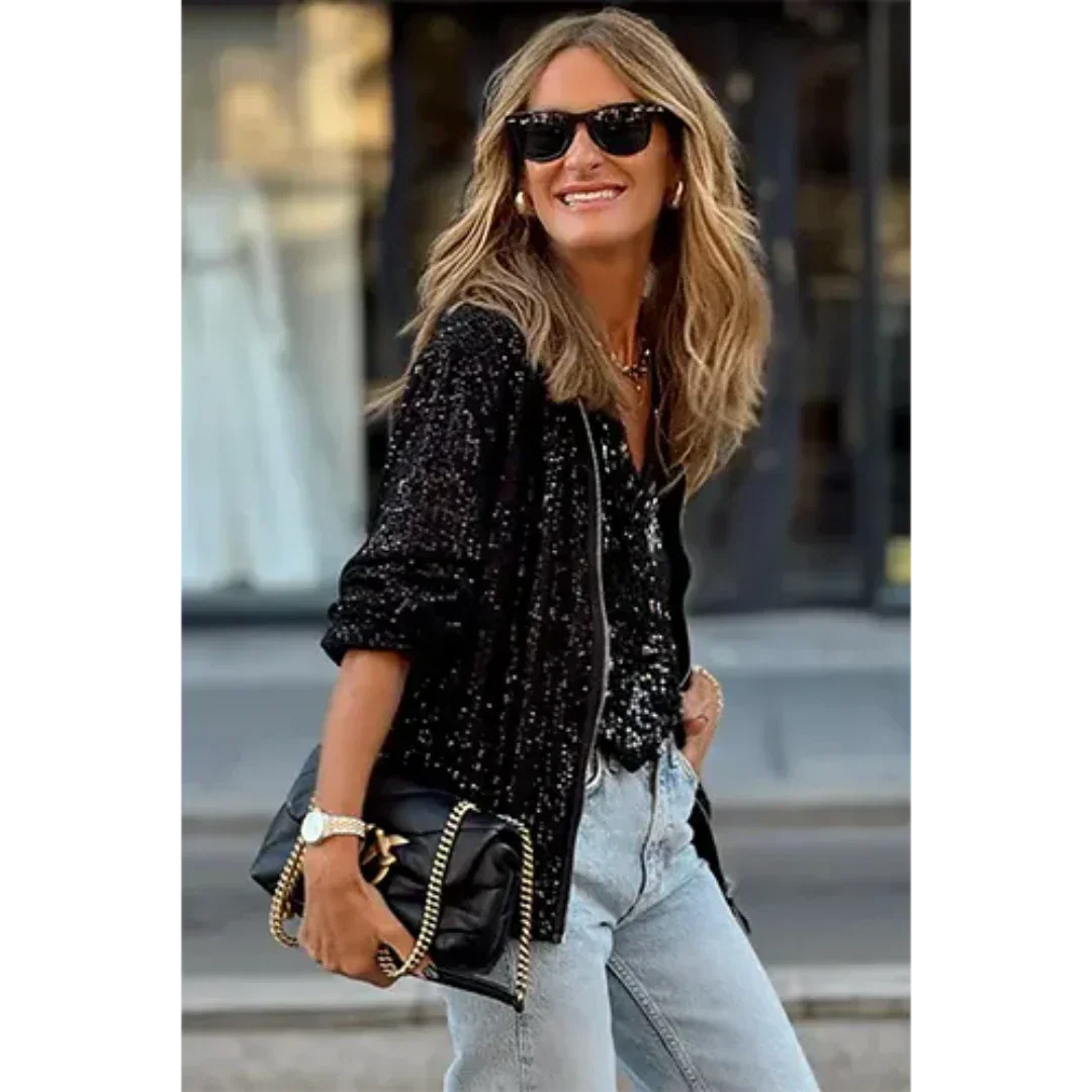 Women's Sequin Zip-Up Bomber Jacket
