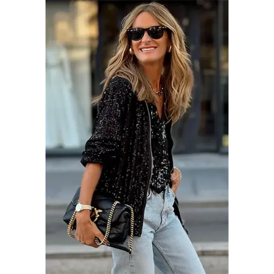 Women's Sequin Zip-Up Bomber Jacket