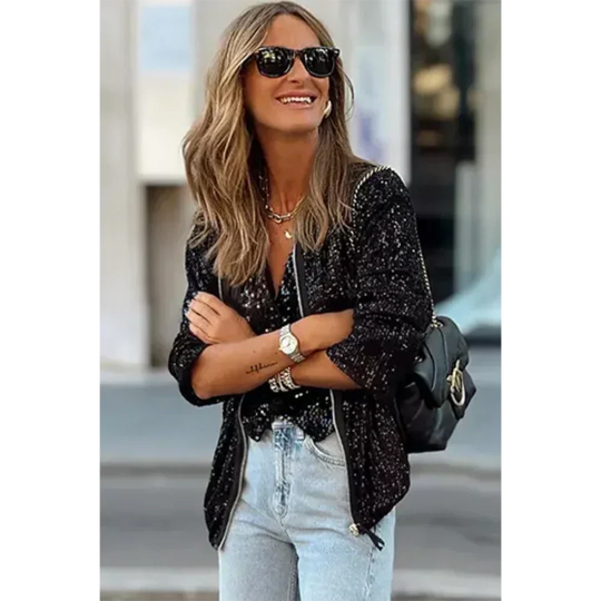 Women's Sequin Zip-Up Bomber Jacket