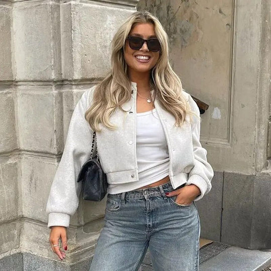 Women's Short Casual Bomber Jacket with Pockets