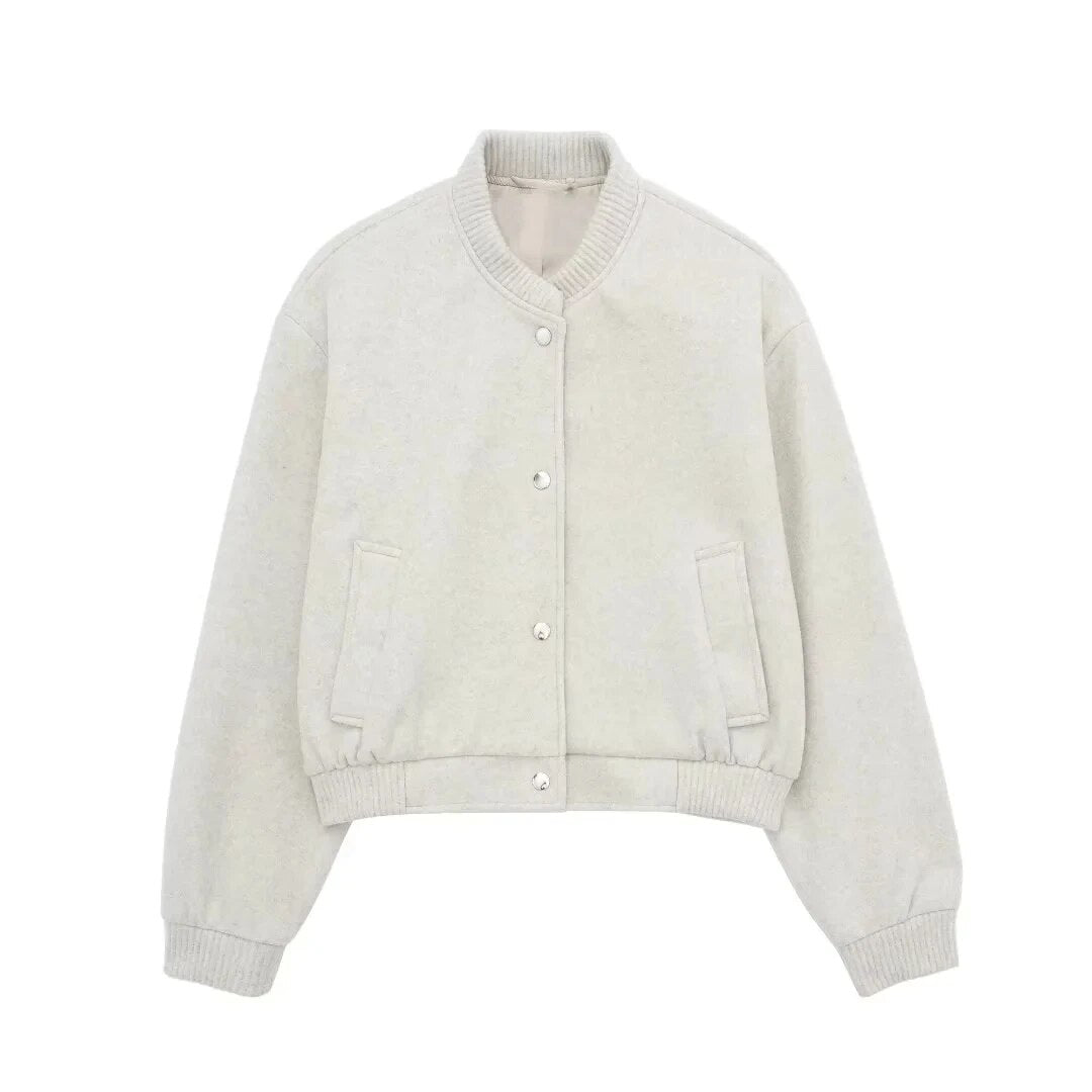 Women's Short Casual Bomber Jacket with Pockets