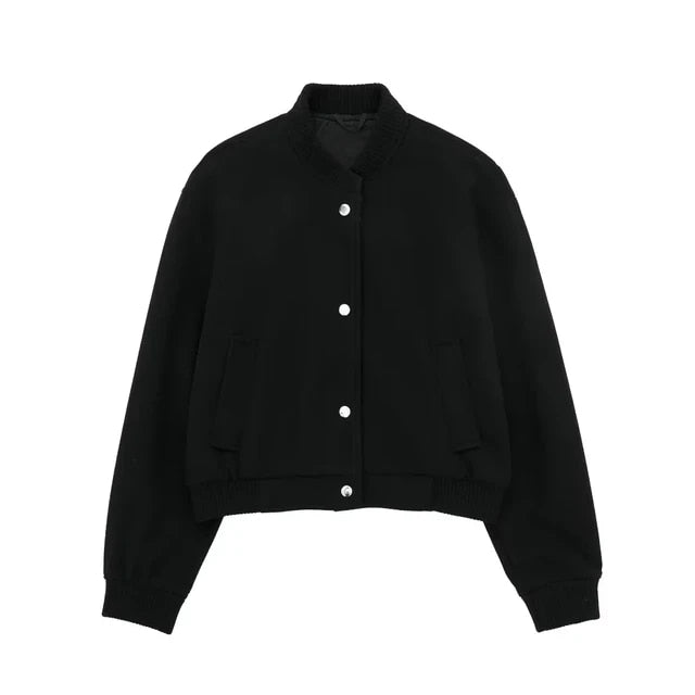 Women's Short Casual Bomber Jacket with Pockets