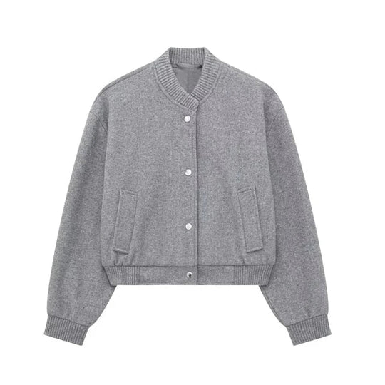 Women's Short Casual Bomber Jacket with Pockets