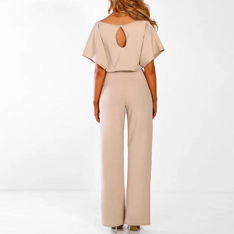 Women's Short Sleeve Belted Jumpsuit