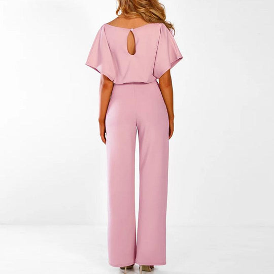 Women's Short Sleeve Belted Jumpsuit