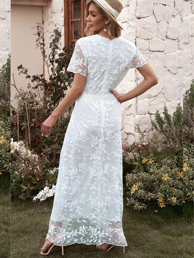 Women's Short-Sleeve Wedding Maxi Dress