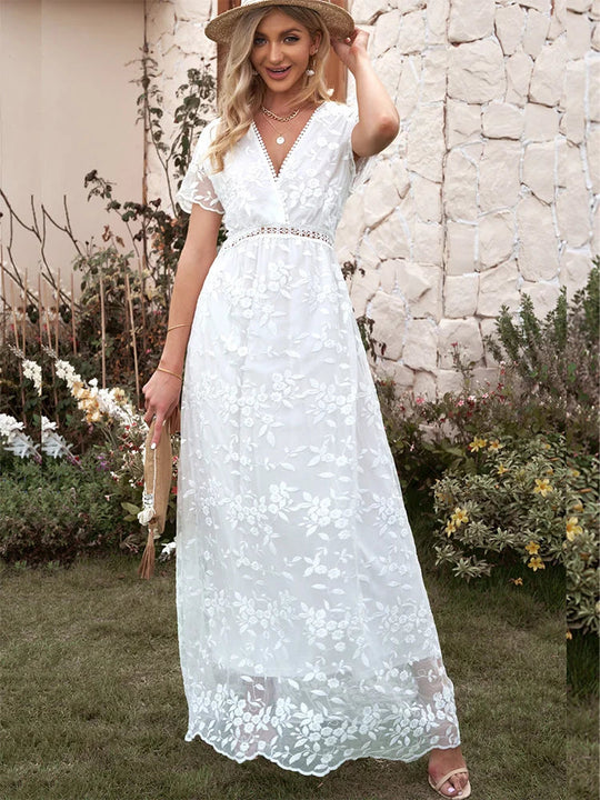 Women's Short-Sleeve Wedding Maxi Dress