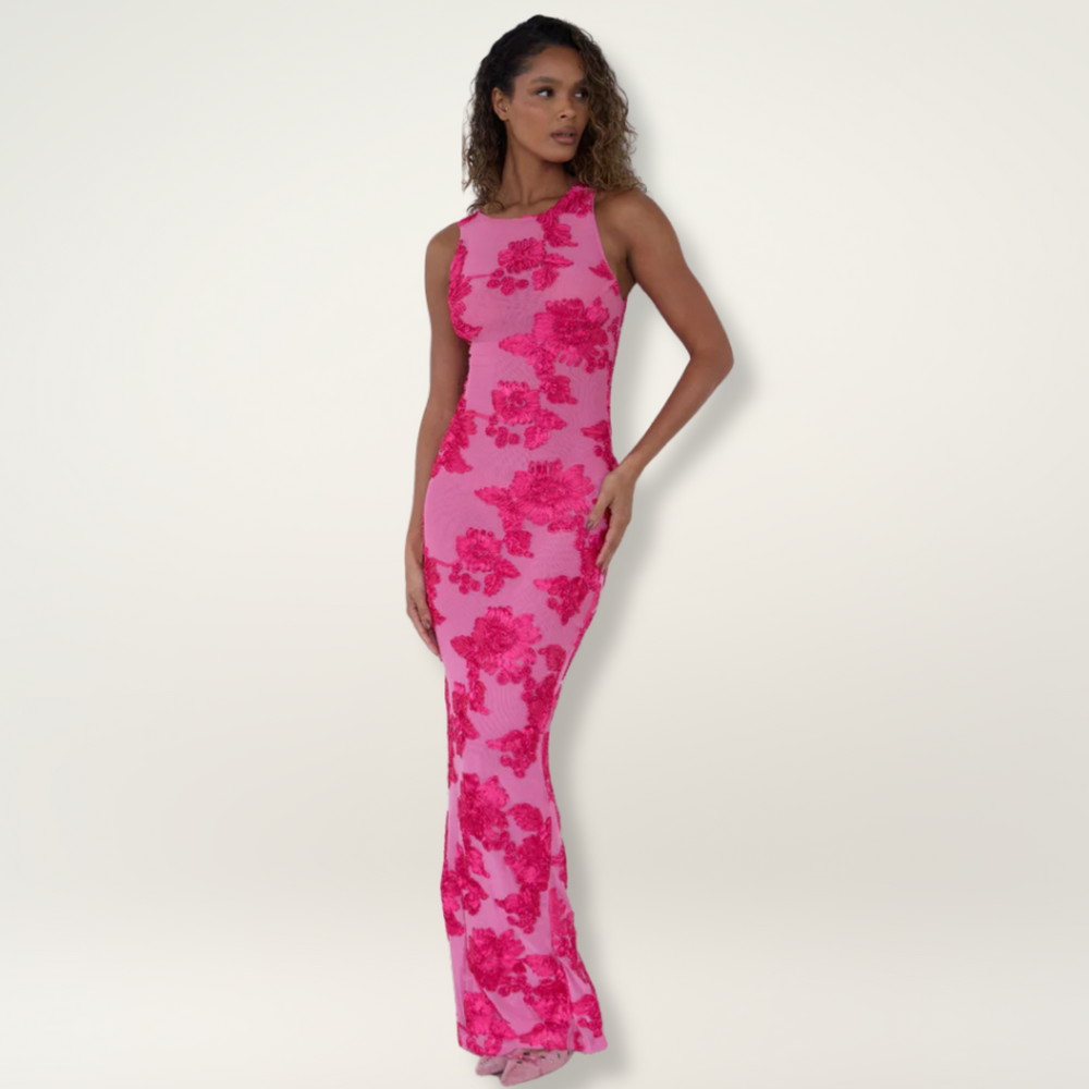 Women's Sleeveless Floral Maxi Wedding Guest Dress