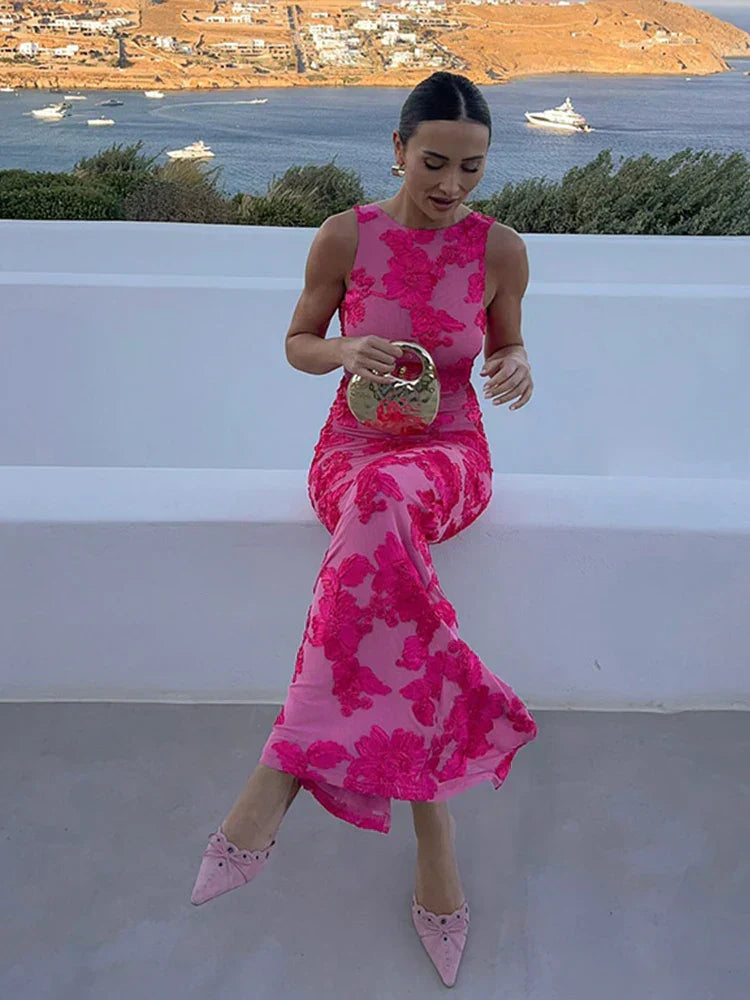 Women's Sleeveless Floral Maxi Wedding Guest Dress