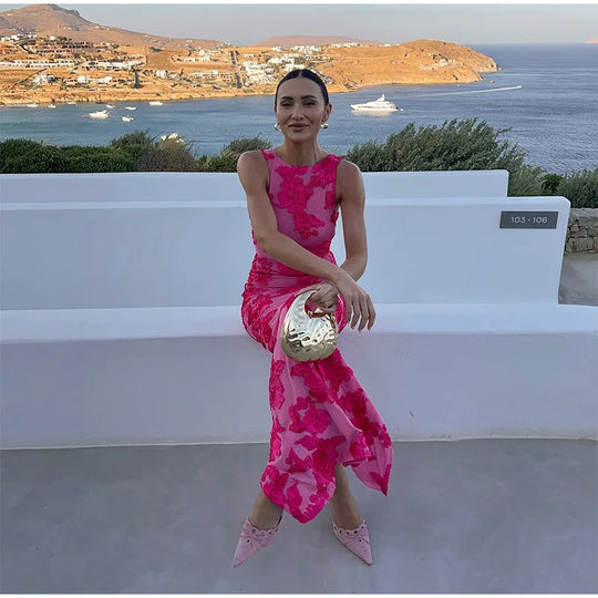 Women's Sleeveless Floral Maxi Wedding Guest Dress