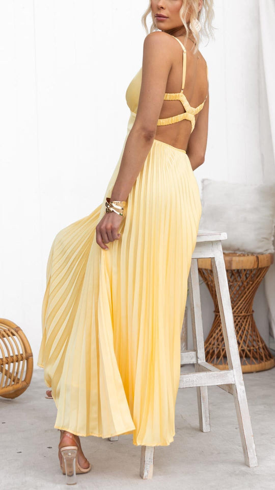 Women's Sleeveless Pleated Maxi Wedding Guest Dress