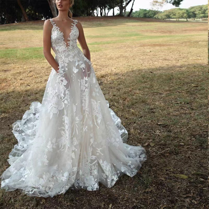 Women's Slim Shoulder Strap Maxi Wedding Dress