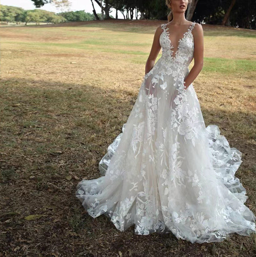 Women's Slim Shoulder Strap Maxi Wedding Dress