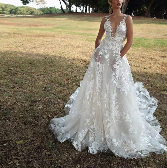 Women's Slim Shoulder Strap Maxi Wedding Dress